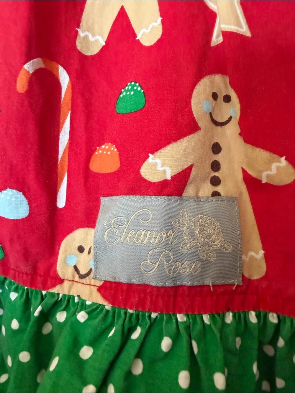 Eleanor Rose Christmas Gingerbread Dress Girls Size 6/7 Red Green Holiday Ruffle